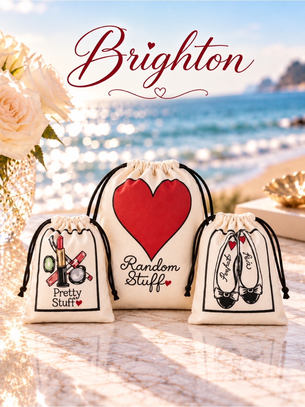 NWOT Brighton Canvas Drawstring Pouch Set – Travel Organizer Gift Set (3 Bags)